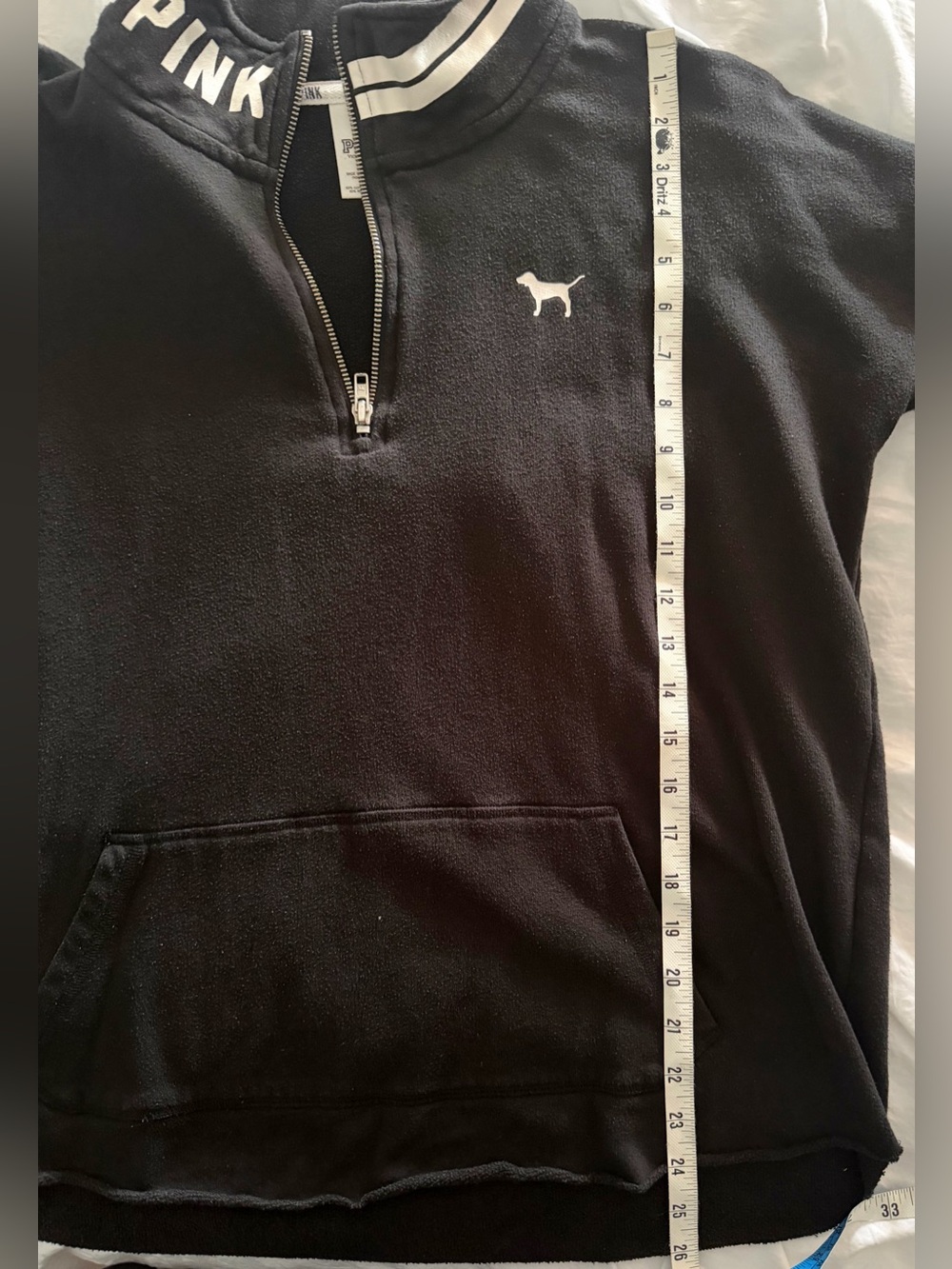 PINK Victoria's Secret Black Half-Zip Pullover with Kangaroo Pocket, Collar - Picture 6 of 6